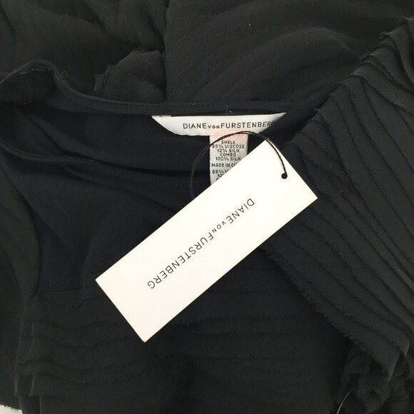 DVF Diane Von Furstenberg Noelle Black shift dress pleat knit mini new M 6 8 - Picture 6 of 7